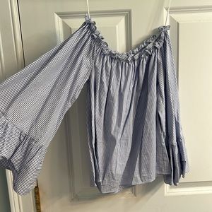 Atmosphere blue and white striped off the shoulder long sleeve
